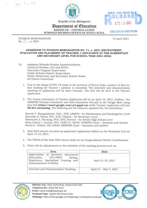 deped nueva ecija issuances|Memorandum 2021 .